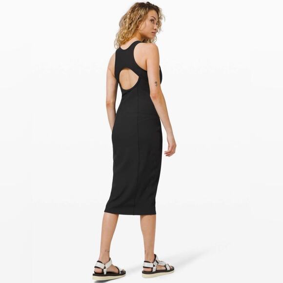 Lululemon Brunch And Back Ribbed Bodycon Open Back Midi Dress Black 4 Athleisure - Picture 5 of 14